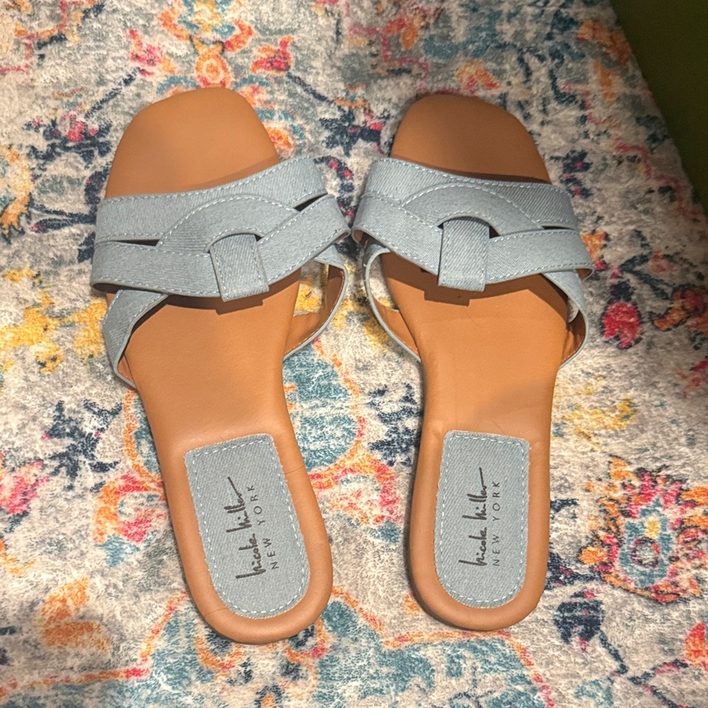 Nicole Miller Light Blue Denim Slide sandals